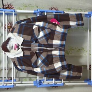 Plaid Kids Jacket with Sherpa Collar